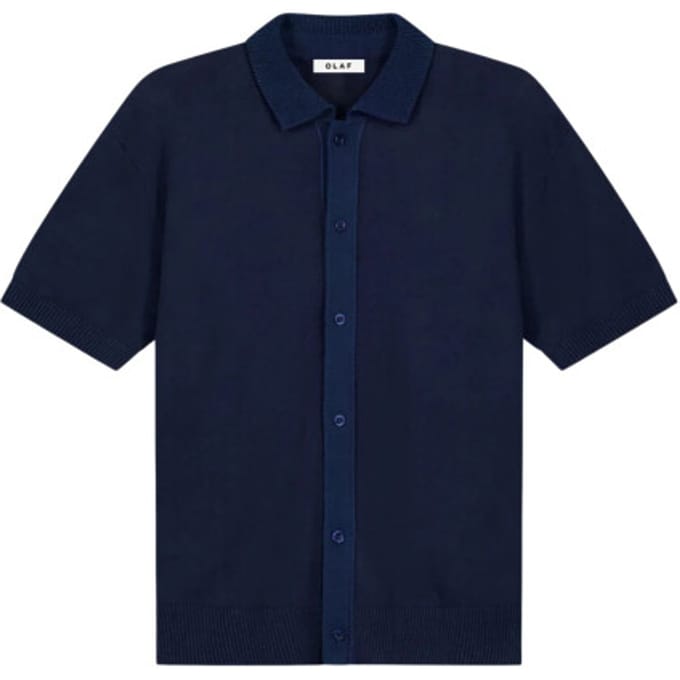 Olaf Linen Knitted Ss Polo Polos Donkerblauw M250702