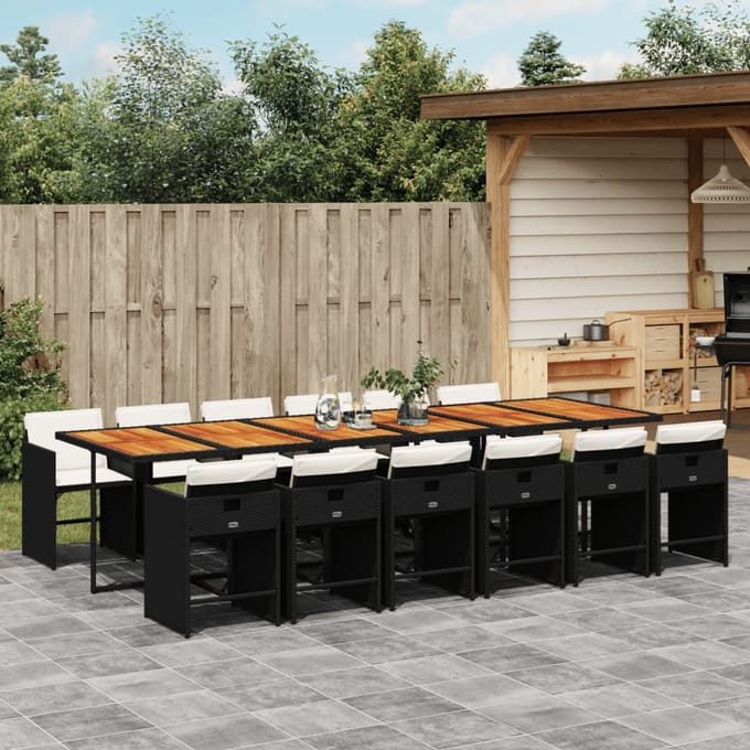 vidaXL 13-delige Tuinset met kussens poly rattan zwart