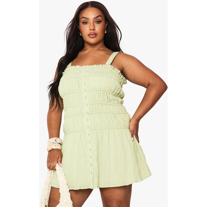 boohoo Dames PLUS MET BANDJES GERIMPELDE SKATERJURK | Lime | Maat: 26