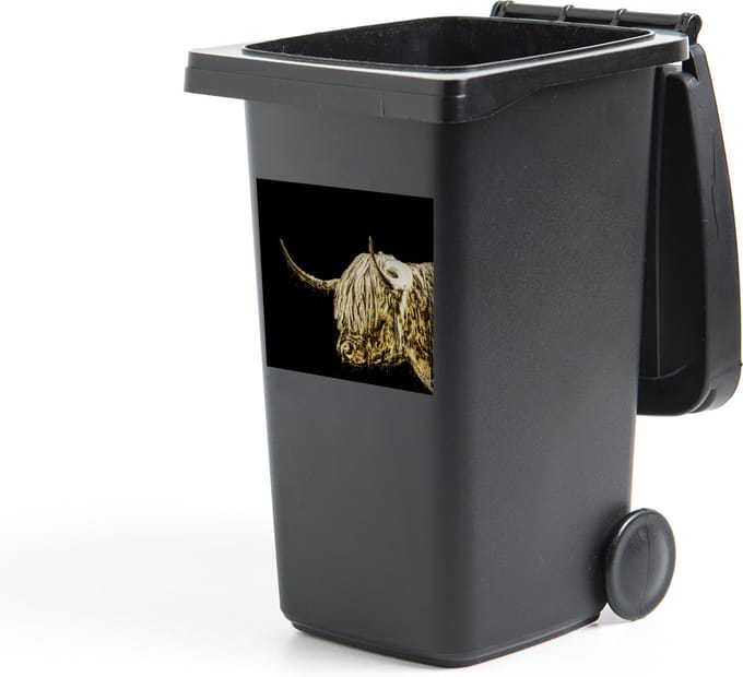 Container sticker Schotse Hooglander - Schotse Koe - Goud - 40x40 cm - Kliko sticker