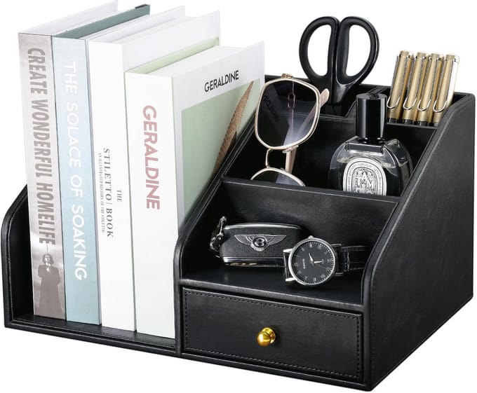 Multifunctionele Bureau Organizer met A4 Standaard - PU-Leer - Zwart