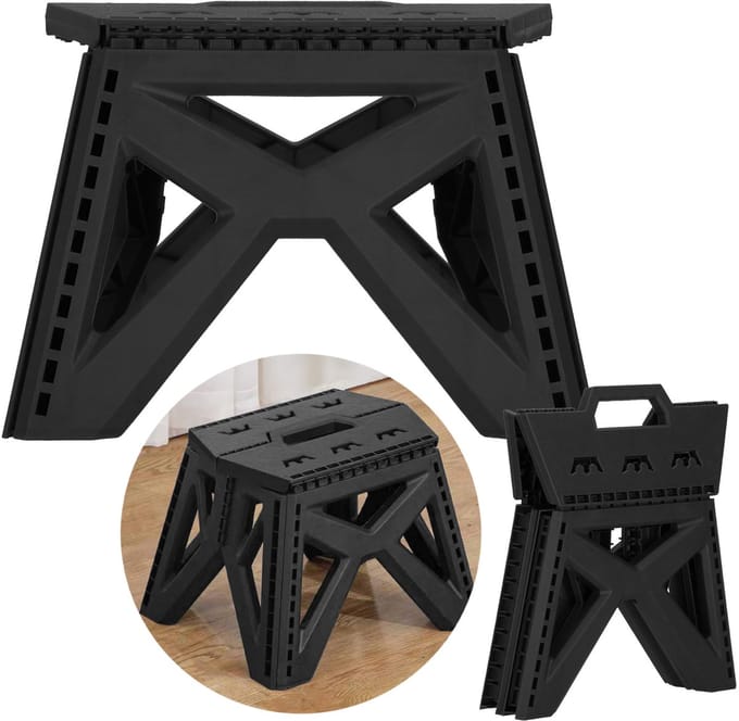 Springos Vouwkruk - Inklapbaar - Platform - Multifunctioneel - Tot 150 Kg - 23 Cm - Zwart