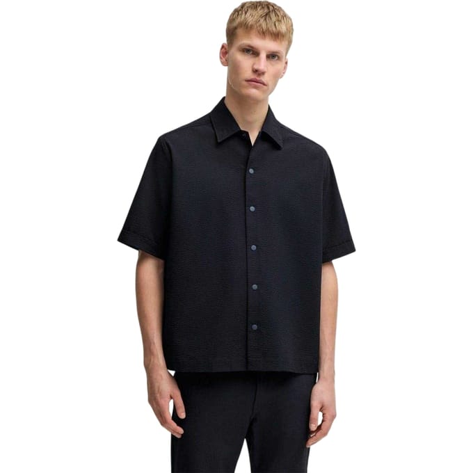 Boss Heren Lapoully Relaxed Fit Overhemd met Korte Mouwen (Donkerblauw)