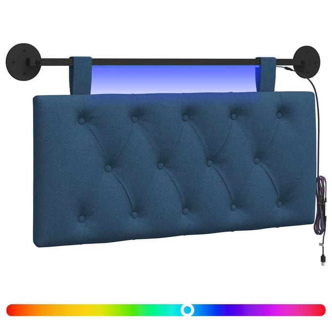 vidaXL - Hangend - hoofdbord - Met - LED-verlichting - Blauw - Stof