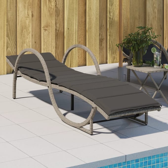 vidaXL - Ligbed - met - kussen - 60x199x42 - cm - poly - rattan - lichtgrijs
