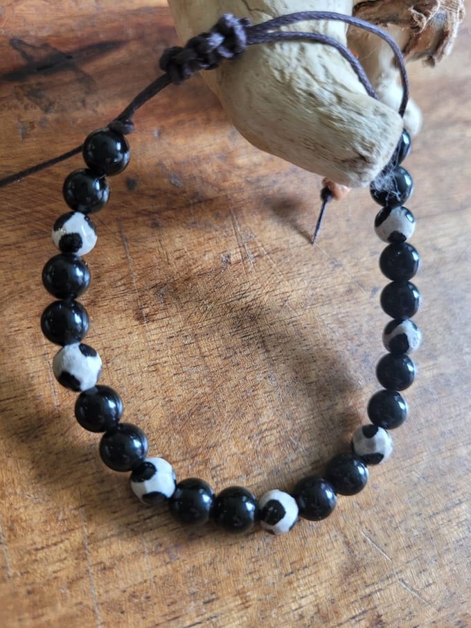 Heren mannen handgemaakte edelsteen armband van onyx en agaat