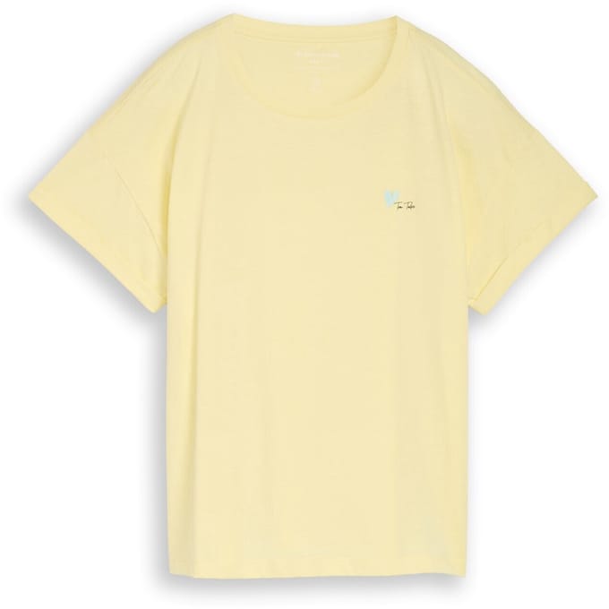 Tom Tailor - T-shirt met borduursel - Maat XL - soft lemon