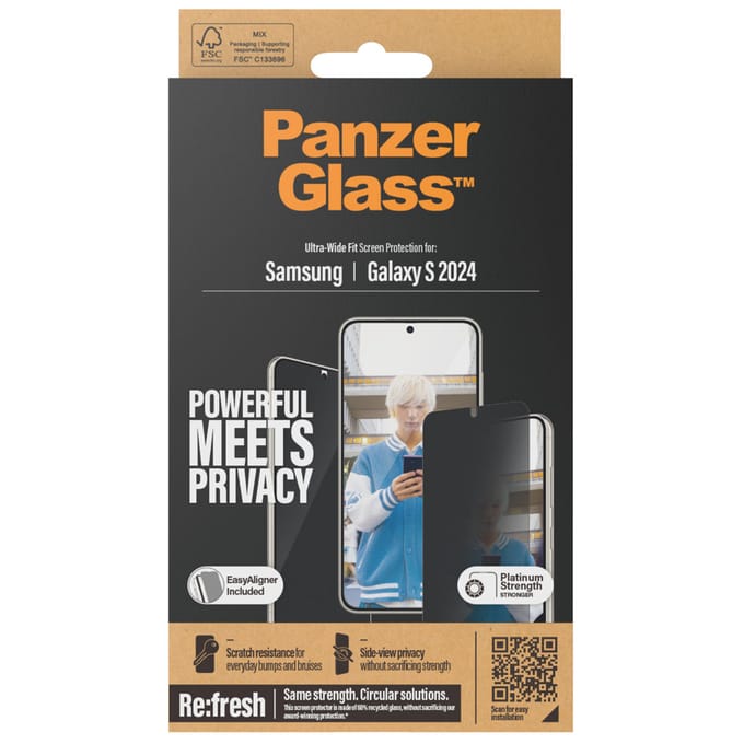 PanzerGlass Screenprotector geschikt voor Samsung Galaxy S24 Glazen | PanzerGlass Ultra-Wide Fit Screenprotector Privacy - Case Friendly
