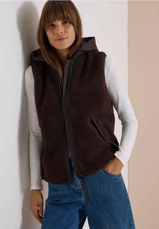 Teddy gilet met afneembare capuchon