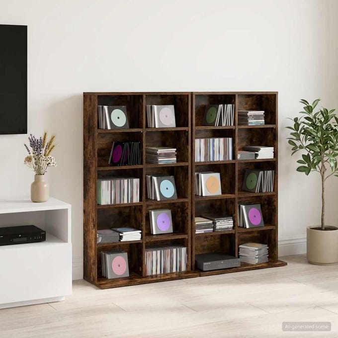 vidaXL - CD - Kast - 2 - st - Gerookt - eiken - 65 - x - 23,5 - x - 97,5 - cm - Bewerkt - hout