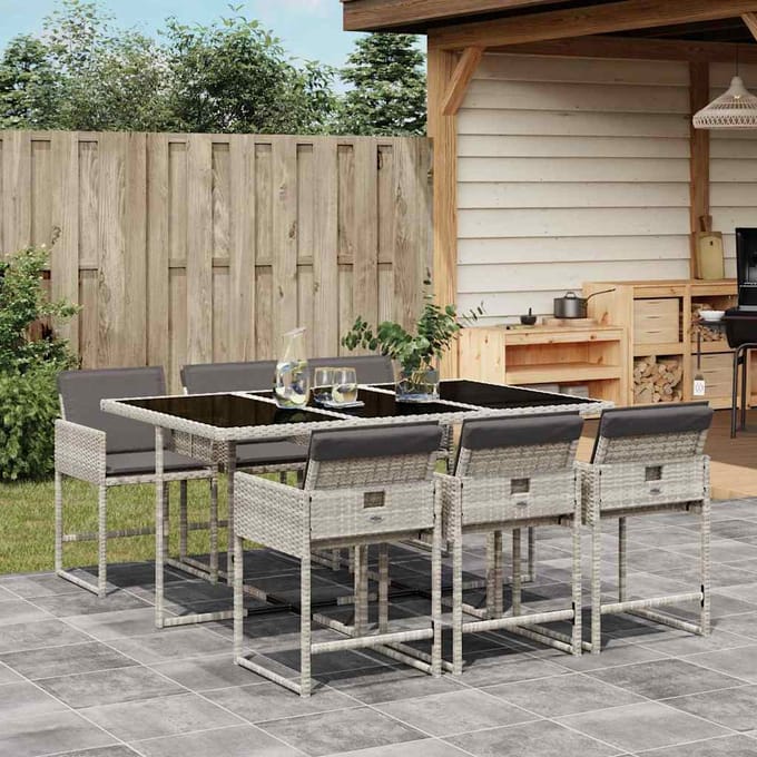 vidaXL - 7-delige - Tuinset - met - kussens - poly - rattan - grijs