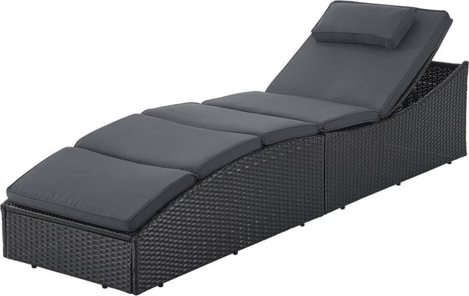 Juskys Ligbed / Zonnebed Lamia - Zwart - Polyrotan - Verstelbare rugleuning