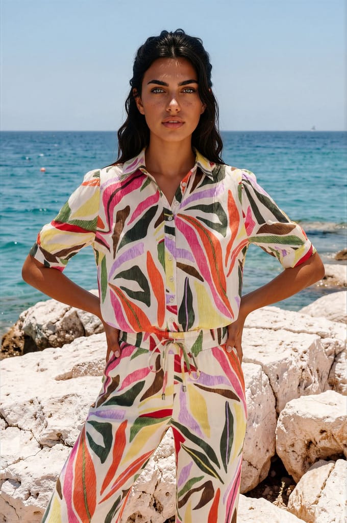 MI PIACE - Travel Blouse Puff Summer Leaf Dance Print K 202270 Kit - Maat : L