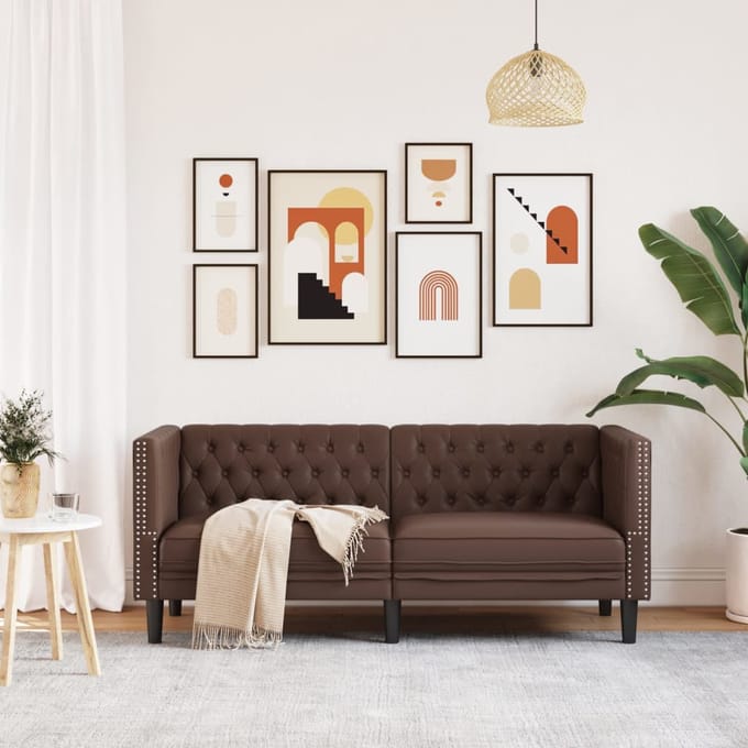 vidaXL - Tweezitsbank - Chesterfield-stijl - kunstleer - bruin