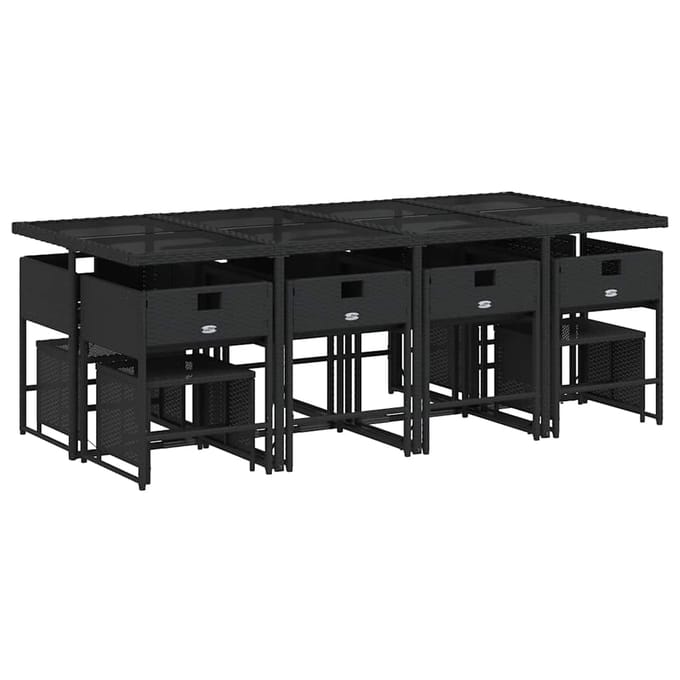 vidaXL - 13-delige - Tuinset - met - kussens - poly - rattan - zwart