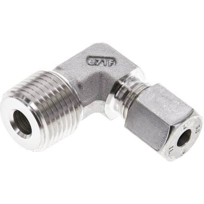 1/2'' NPT Buitendraad x 6S RVS Elbow 90deg Snijring 630 Bar DIN 2353 - FL2E-MC-ST-012N-06-S