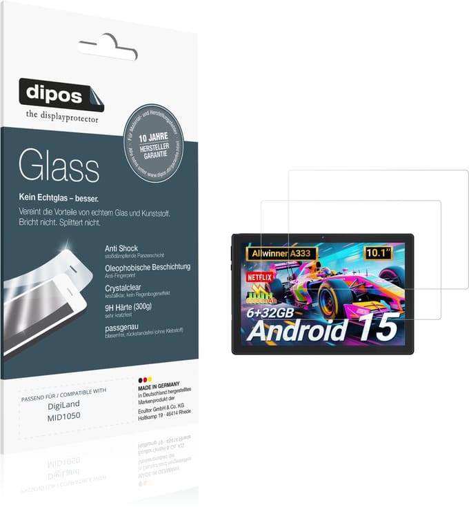 dipos – 2x Pantserfolie geschikt voor DigiLand MID1050 | 9H Screenprotector