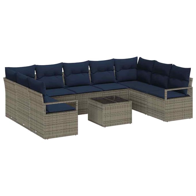 vidaXL Bankstel 10 st Grijs poly rattan