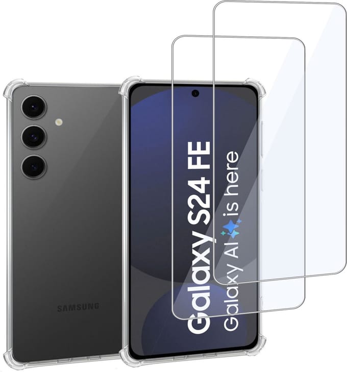 Geschikt voor Samsung Galaxy S24 FE - Hoesje + 2x Screenprotector – Gehard Glas Cover + Shock Proof Case – Transparant