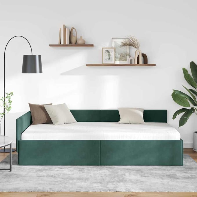 vidaXL - Hoek - Bed - Frame - Donkergroen - 80 - x - 200 - cm - Fluweel