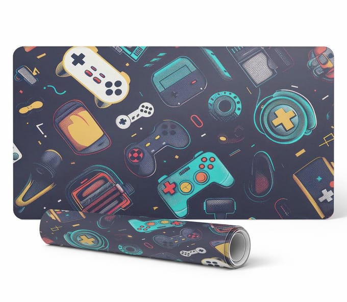 Bureauonderlegger voor grafisch ontwerpers met retro gamepatronen 100x50 cm