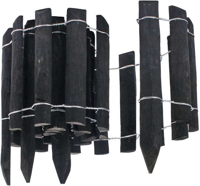 BOGATECO Hazelnoot Rollborder 60 x 300 cm - Flexibele Houten Halfrondomheining - Tuin Afboording - Black