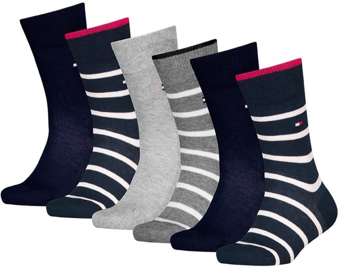 Tommy Hilfiger kids 6P sokken breton stripe blauw & grijs