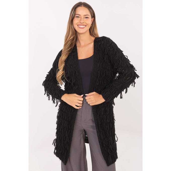 Cozy Fringe Cardigan - Schwarz / Einheitsgröße