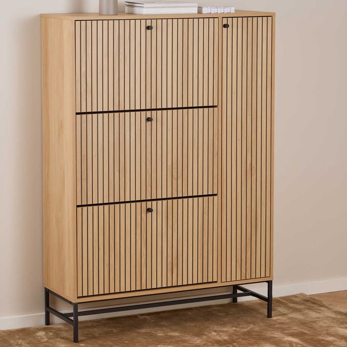 Schoenenkast met deur en kleppen eiken kleur lamellen 97,7 cm