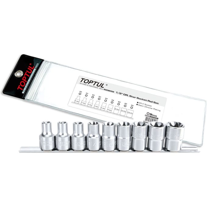 TORX dopsleutelset TOPTUL 1/2 inch 9 Stuk (E10 - E24)