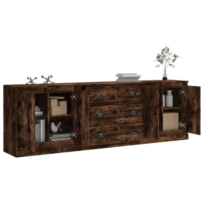 vidaXL - Dressoirs - 3 - st - bewerkt - hout - gerookt - eikenkleurig