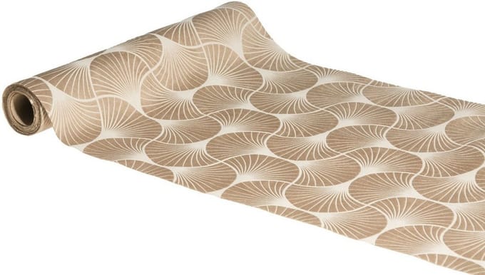 Chaks Tafelloper op rol - 2x - ginkgo print - beige - 28 x 300 cm - polyester