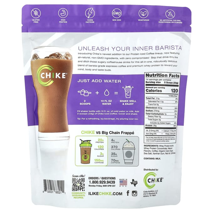 Chike Nutrition, Proteïne Iced Coffee, Caramel Macchiato, 16,3 oz (462 gr)