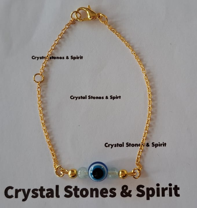 Armband "Boze Oog" met Aquamarijn, goudkleurig