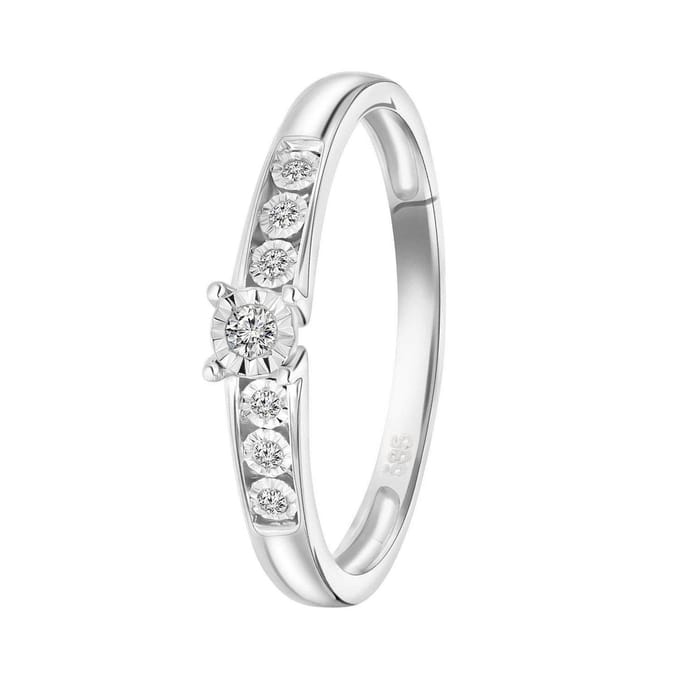 Lucardi Dames ring met 7 diamanten (0,05ct) - Ring - Cadeau - 14 Karaat Goud - Witgoud
