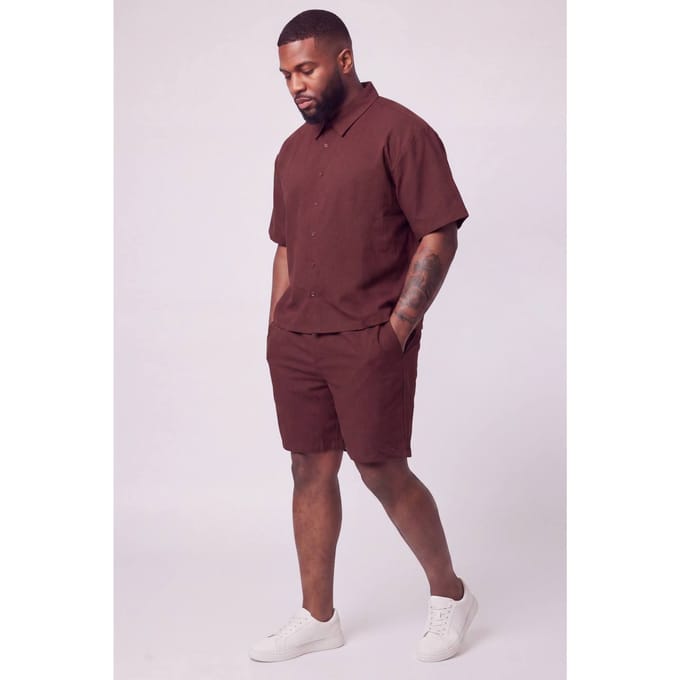 Plus Katoenen Gaas Oversized Boxy Shirt En Relaxed Short Set | Chocolate | Size 2XL