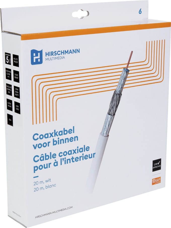 Hirschmann - KOKA-9 Coax aansluitkabel IEC 4G proof - Zonder stekkers - 20m - Wit