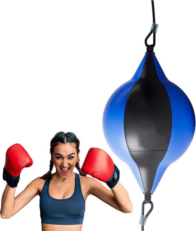 Boksbal - Reflex bal - Reactietraining - Scheurbestendig PU-leer - 170 cm totaal - Blauw