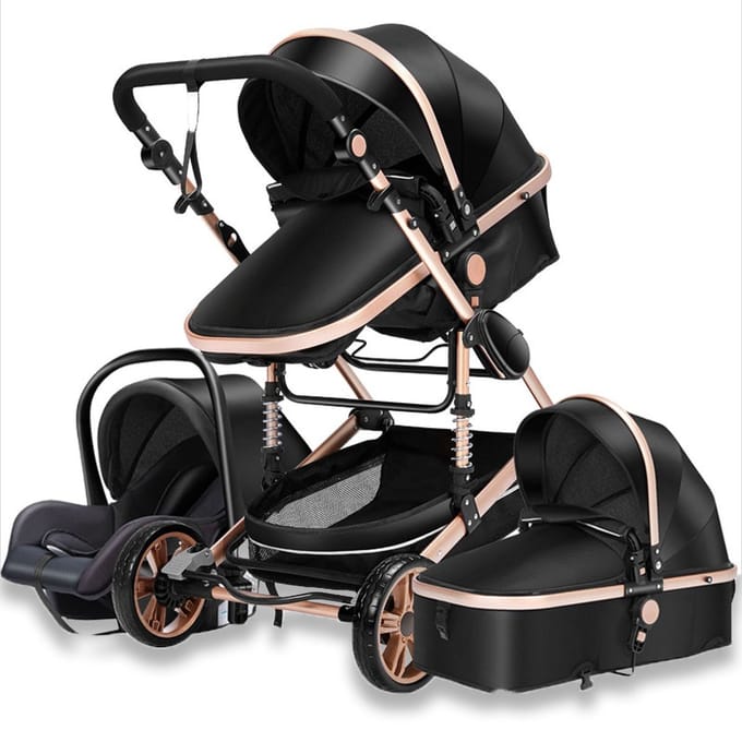 Kinderwagen - 3-in-1 - Wandelwagen - Zwart - Met stoel & wieg