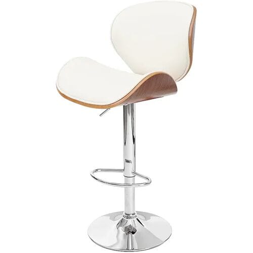 Foxrock barkruk, barkruk, houten gebogen hout retro design ~ walnoot look, crème kunstleer