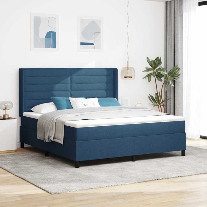 vidaXL - Boxspring - bed - met - kussen - met - hoofdeinde - Blauw - 200 - x - 180 - cm - Stof