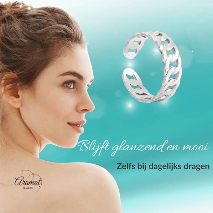 Rvs sieraden -Verstelbare schakelring -Trendy en stijlvol -Zilverkleur