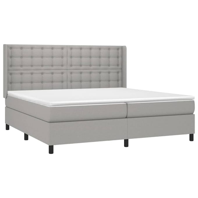 vidaXL - Boxspring - met - matras - stof - lichtgrijs - 200x200 - cm