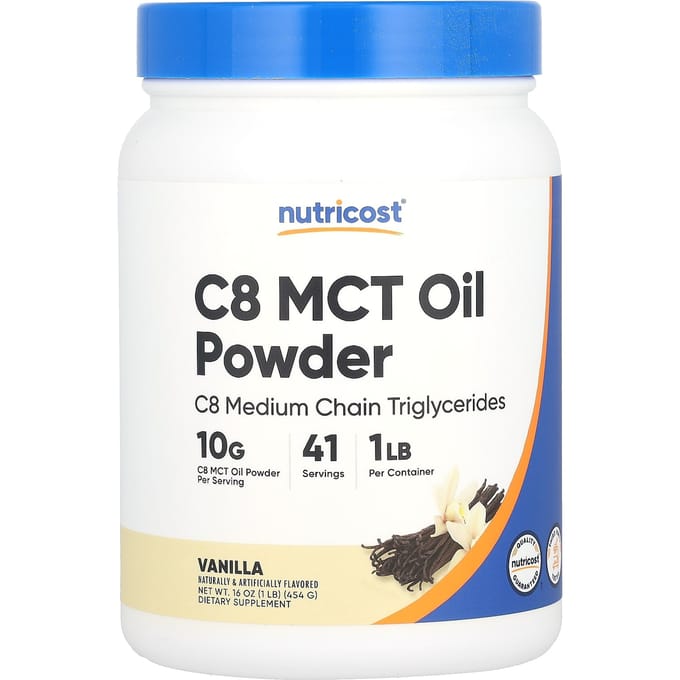 Nutricost, C8 MCT-oliepoeder, vanille, 450 gram (454 gr)