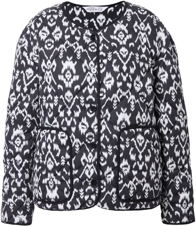 Studio Untold - Dames - Doorgestikte jas boxy shape all-over print - Zwart - Maat 58+