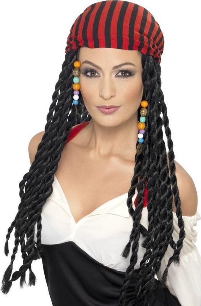 Captain Jacky piratenpruik met hoofddoek - Carnavalspruik