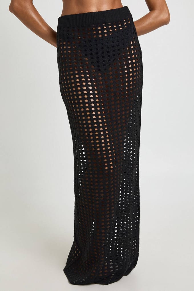 boohoo Dames Strand Gehaakte Gebreide Maxi Rok | Black | Maat: Medium