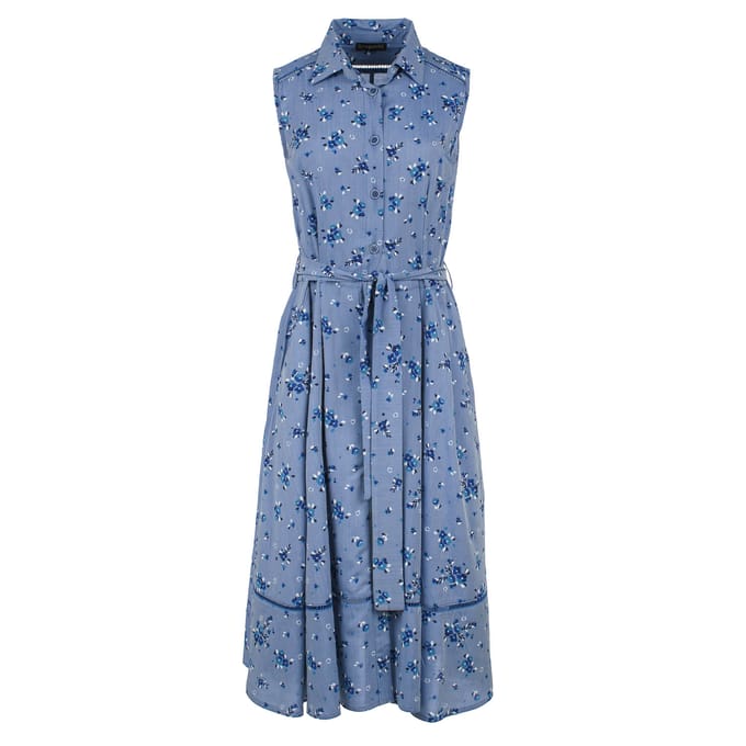 Indigo bloemen jurk met knoopdetail