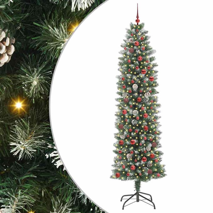vidaXL Kunstmatige slanke kerstboom Groen en Wit 240 cm