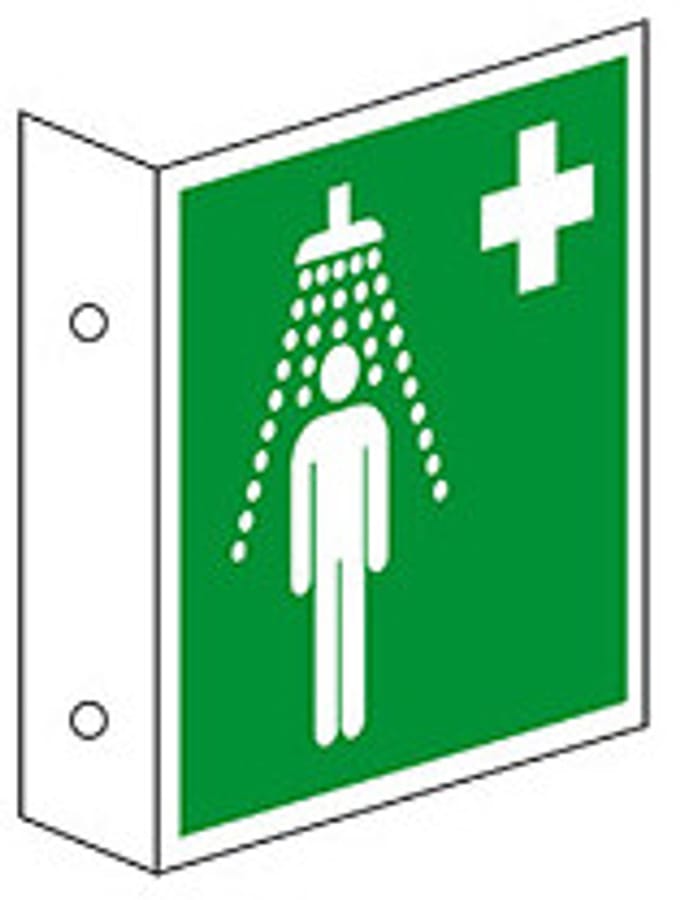 Haaks nooddouche bord - kunststof - 200 x 200 mm - E012